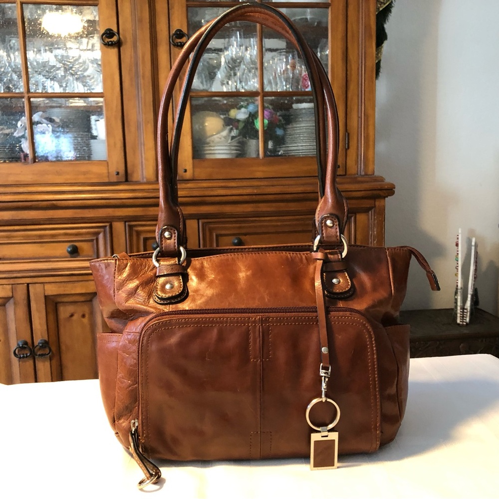 EUC Gianni Bernini Leather Shoulder Bag Organizer